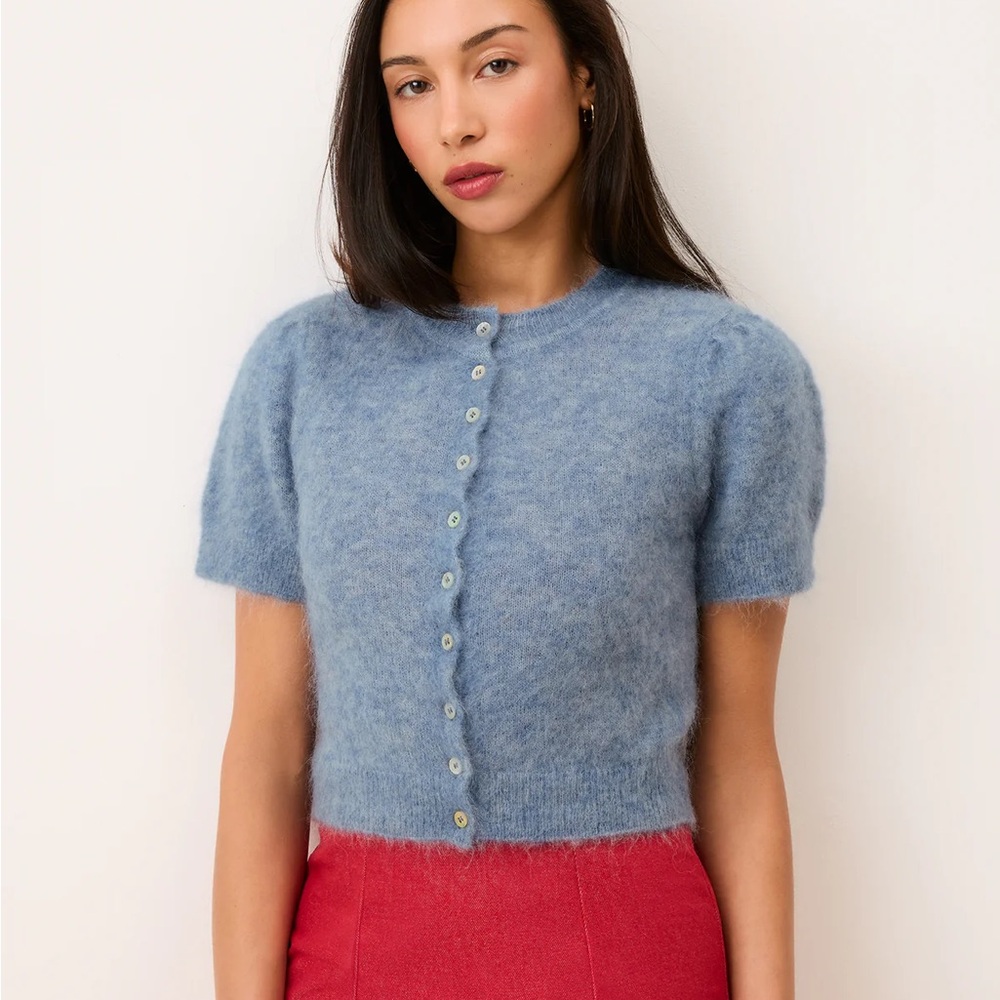Rouje Abelina Soft Blue Button-Up Cardigan